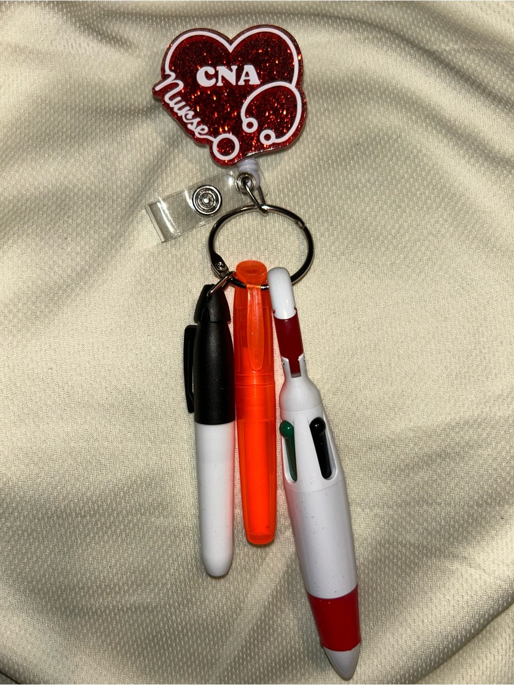 CNA Nurse Badge Reel Keychain with Multi-Color Pens